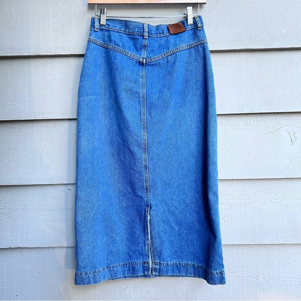 Vintage Daniel Hechter Denim Skirt 90s 100% Cotton Maxi Made in Canada Size 27